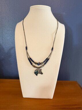 Southwestern Horse Necklace Blue Beads Abalone Inlay 18"